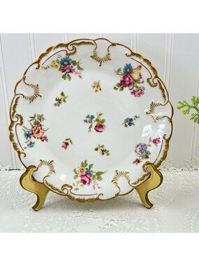 Vtg Limoges GDA Burley & Co 5 Salad Plates Gilded Floral France Signed 8.25"